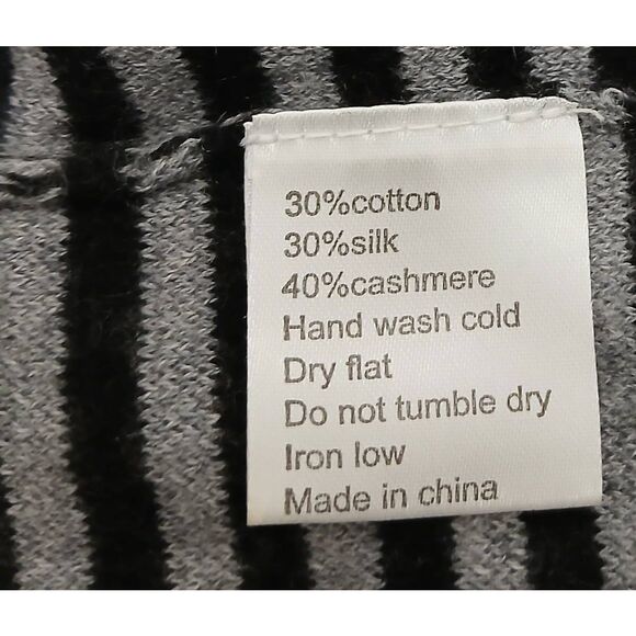 Simple laguna womens medium sweater silk cashmere  stripe gray black preppy - Picture 9 of 9